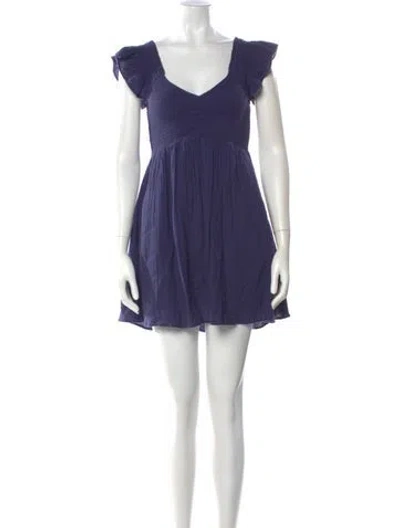 Pre-owned Loveshackfancy V-neck Mini Dress In Blue
