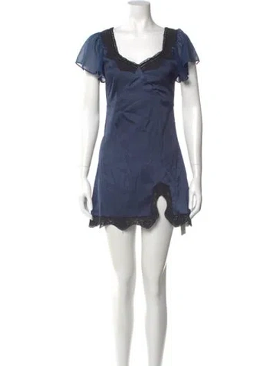 Pre-owned Loveshackfancy V-neck Mini Dress In Blue