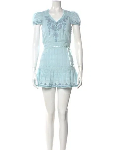 Pre-owned Loveshackfancy V-neck Mini Dress In Blue