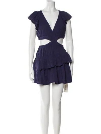 Pre-owned Loveshackfancy V-neck Mini Dress In Blue