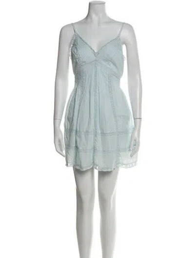 Pre-owned Loveshackfancy V-neck Mini Dress In Blue