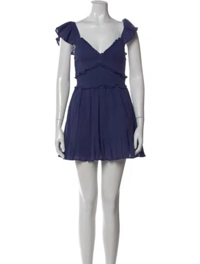 Pre-owned Loveshackfancy V-neck Mini Dress In Blue