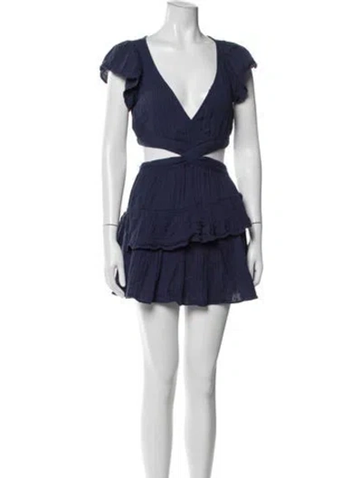 Pre-owned Loveshackfancy V-neck Mini Dress In Blue