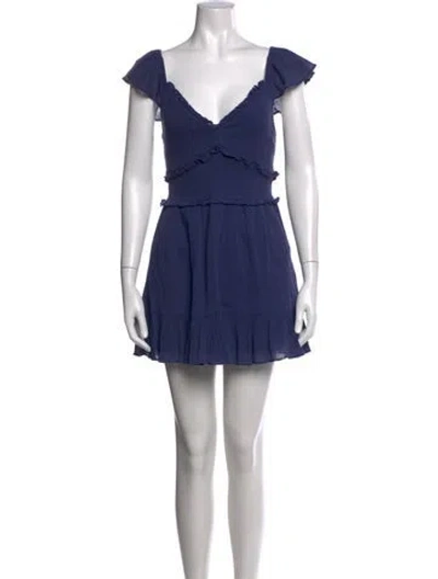Pre-owned Loveshackfancy V-neck Mini Dress In Blue