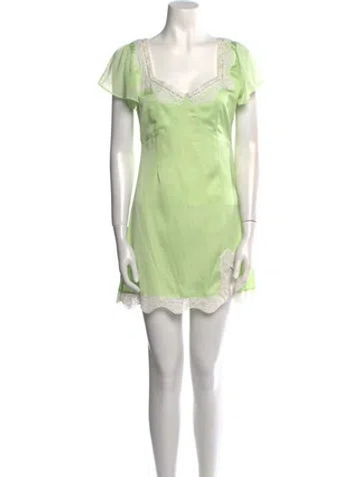 Pre-owned Loveshackfancy V-neck Mini Dress In Green