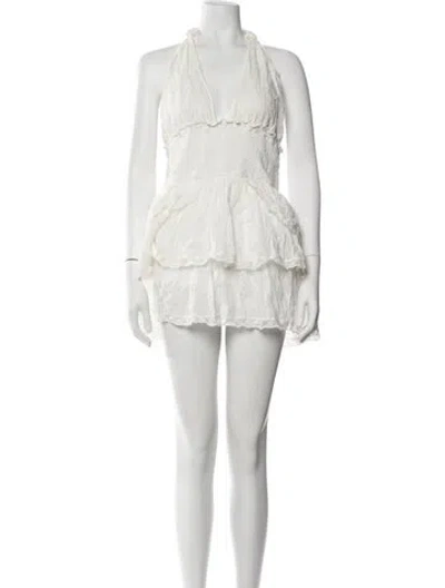 Pre-owned Loveshackfancy V-neck Mini Dress In Neutral