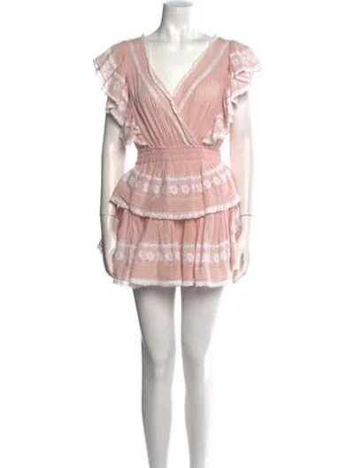 Pre-owned Loveshackfancy V-neck Mini Dress In Neutral