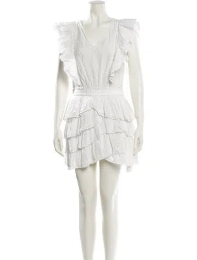 Pre-owned Loveshackfancy V-neck Mini Dress In Neutral