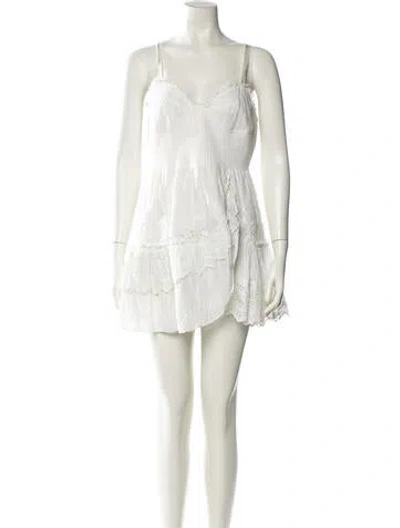 Pre-owned Loveshackfancy V-neck Mini Dress In Neutral