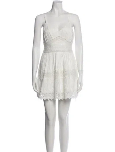 Pre-owned Loveshackfancy V-neck Mini Dress In Neutral