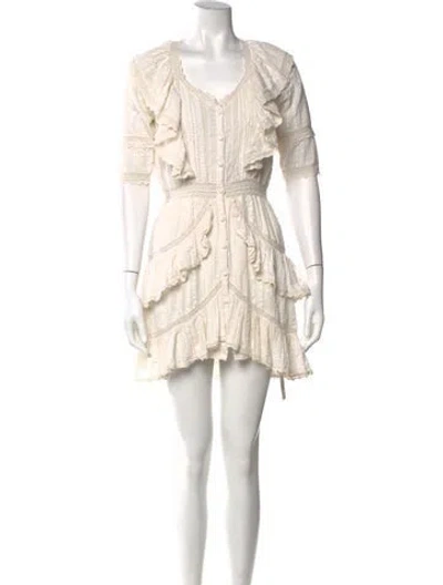 Pre-owned Loveshackfancy V-neck Mini Dress In Neutral