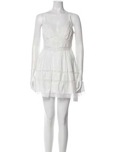 Pre-owned Loveshackfancy V-neck Mini Dress In Neutral