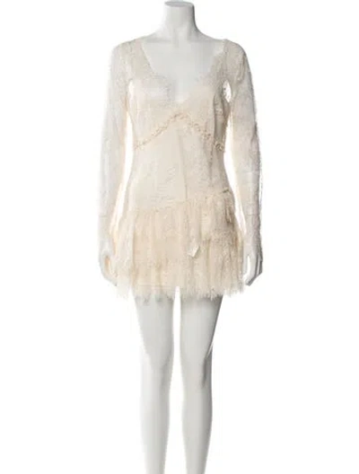 Pre-owned Loveshackfancy V-neck Mini Dress In Neutral