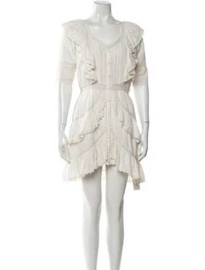 Pre-owned Loveshackfancy V-neck Mini Dress In Neutral