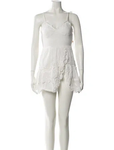 Pre-owned Loveshackfancy V-neck Mini Dress In Neutral