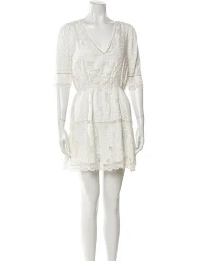 Pre-owned Loveshackfancy V-neck Mini Dress In Neutral