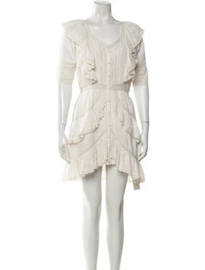 Pre-owned Loveshackfancy V-neck Mini Dress In Neutrals