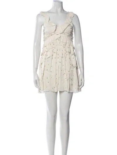 Pre-owned Loveshackfancy V-neck Mini Dress In Neutrals