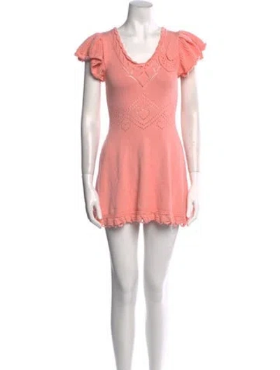 Pre-owned Loveshackfancy V-neck Mini Dress In Pink