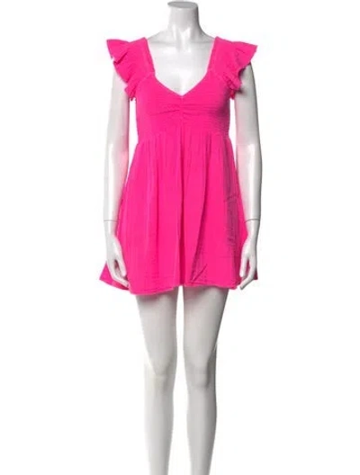 Pre-owned Loveshackfancy V-neck Mini Dress In Pink