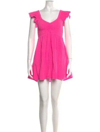 Pre-owned Loveshackfancy V-neck Mini Dress In Pink