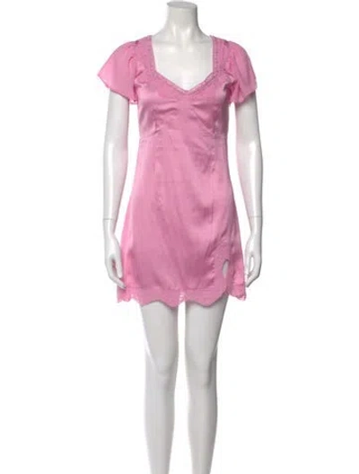 Pre-owned Loveshackfancy V-neck Mini Dress In Pink