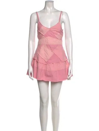 Pre-owned Loveshackfancy V-neck Mini Dress In Pink