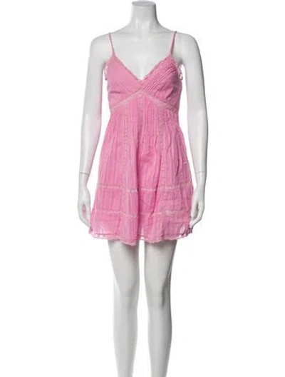 Pre-owned Loveshackfancy V-neck Mini Dress In Pink
