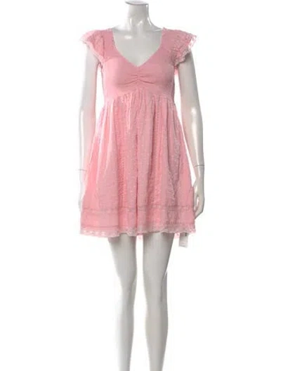 Pre-owned Loveshackfancy V-neck Mini Dress In Pink