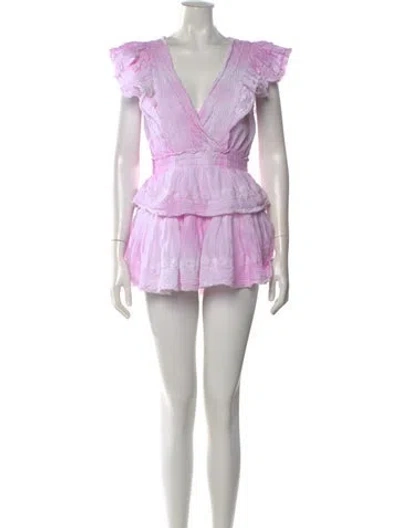 Pre-owned Loveshackfancy V-neck Mini Dress In Pink