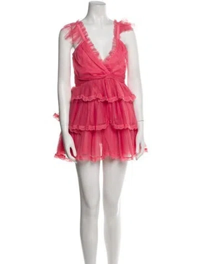 Pre-owned Loveshackfancy V-neck Mini Dress In Pink