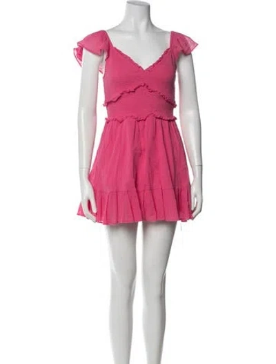 Pre-owned Loveshackfancy V-neck Mini Dress In Pink