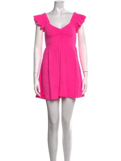 Pre-owned Loveshackfancy V-neck Mini Dress In Pink