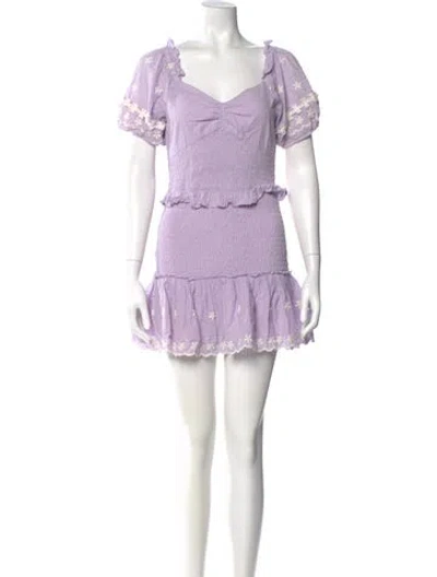 Pre-owned Loveshackfancy V-neck Mini Dress In Purple