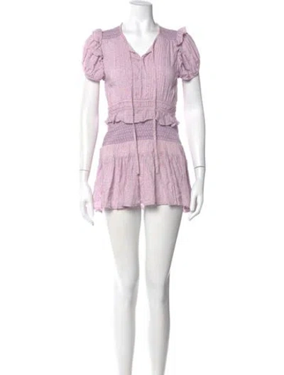 Pre-owned Loveshackfancy V-neck Mini Dress In Purple