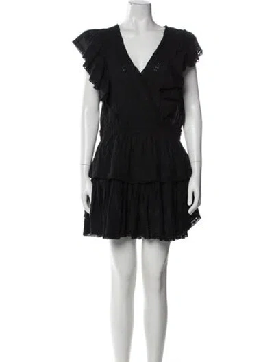 Pre-owned Loveshackfancy V-neck Mini Dress W/ Tags In Black