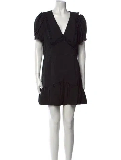 Pre-owned Loveshackfancy V-neck Mini Dress W/ Tags In Black