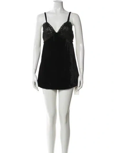 Pre-owned Loveshackfancy V-neck Mini Dress W/ Tags In Black