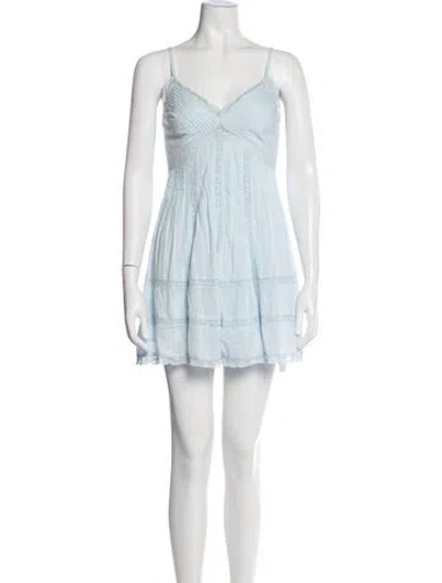 Pre-owned Loveshackfancy V-neck Mini Dress W/ Tags In Blue