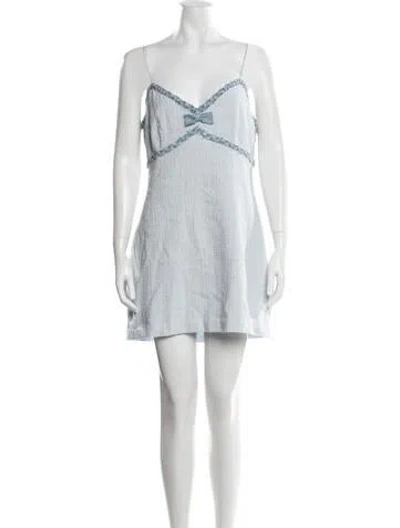 Pre-owned Loveshackfancy V-neck Mini Dress W/ Tags In Blue/white