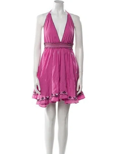 Pre-owned Loveshackfancy V-neck Mini Dress W/ Tags In Pink