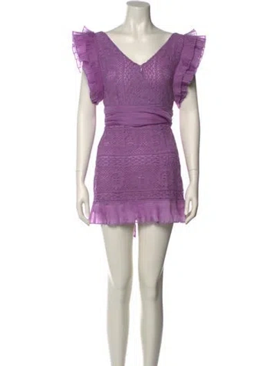 Pre-owned Loveshackfancy V-neck Mini Dress W/ Tags In Purple