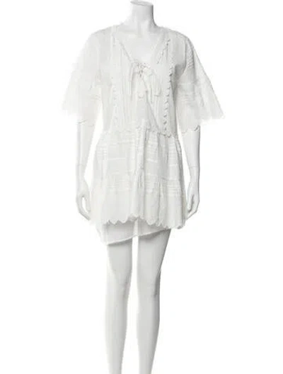 Pre-owned Loveshackfancy V-neck Mini Dress W/ Tags In White