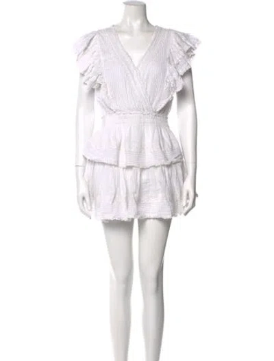 Pre-owned Loveshackfancy V-neck Mini Dress W/ Tags In White