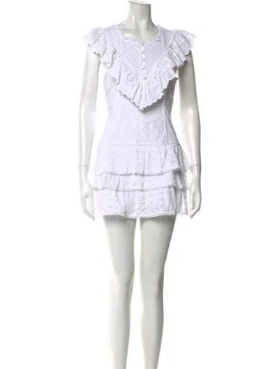 Pre-owned Loveshackfancy V-neck Mini Dress In White