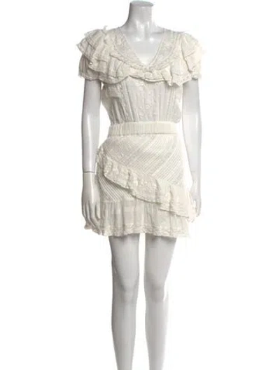 Pre-owned Loveshackfancy V-neck Mini Dress In White