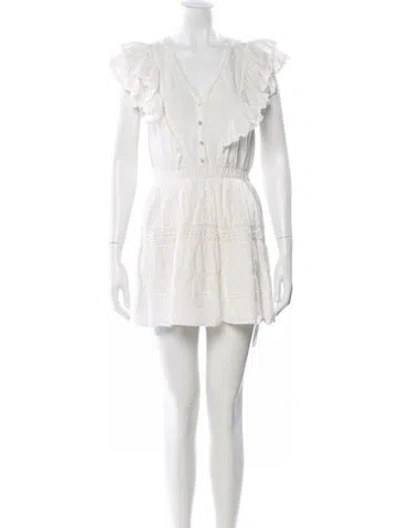 Pre-owned Loveshackfancy V-neck Mini Dress In White