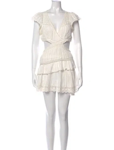 Pre-owned Loveshackfancy V-neck Mini Dress In White