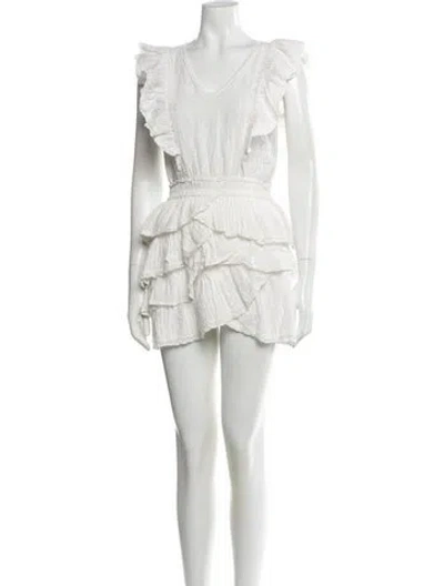 Pre-owned Loveshackfancy V-neck Mini Dress In White