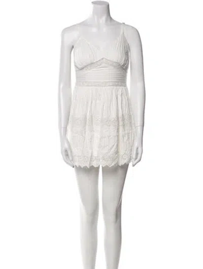 Pre-owned Loveshackfancy V-neck Mini Dress In White